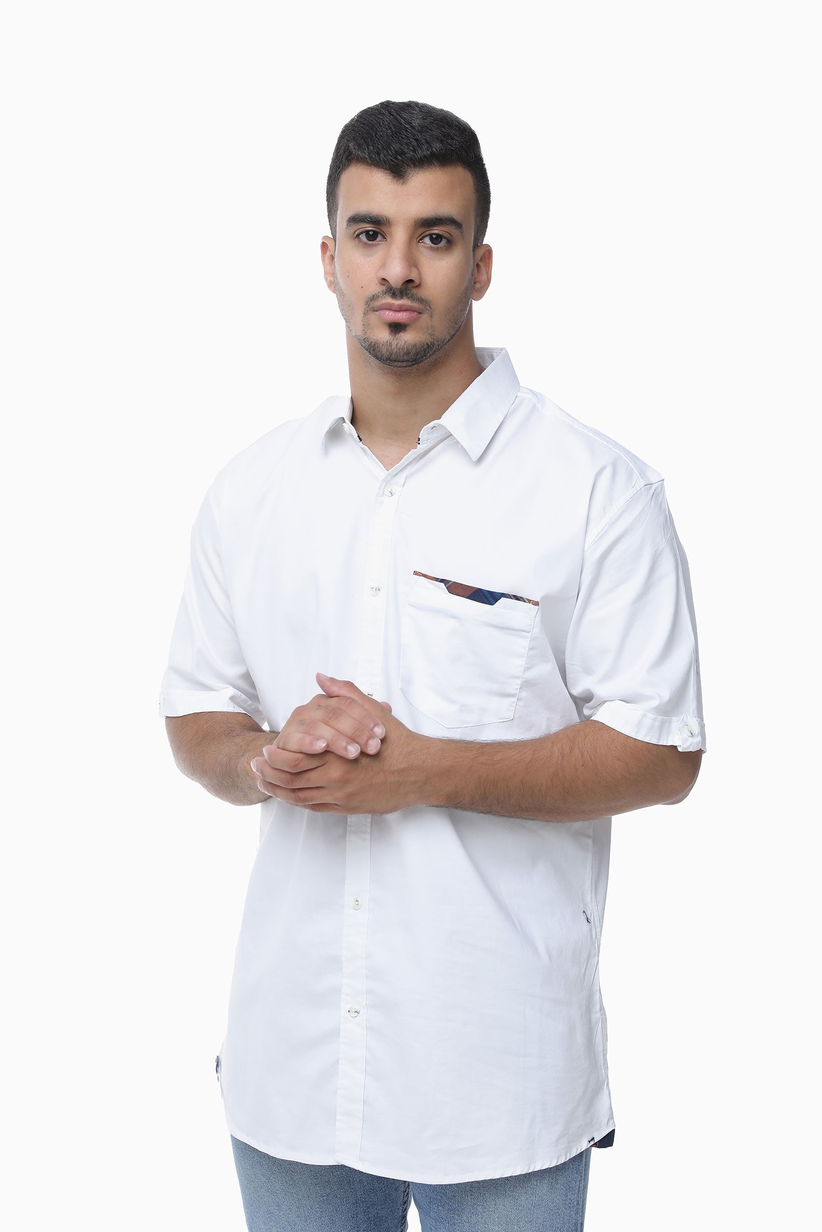 قميص جامبو قصير رجالي (ديزاين بوكيت) ـ أبيض