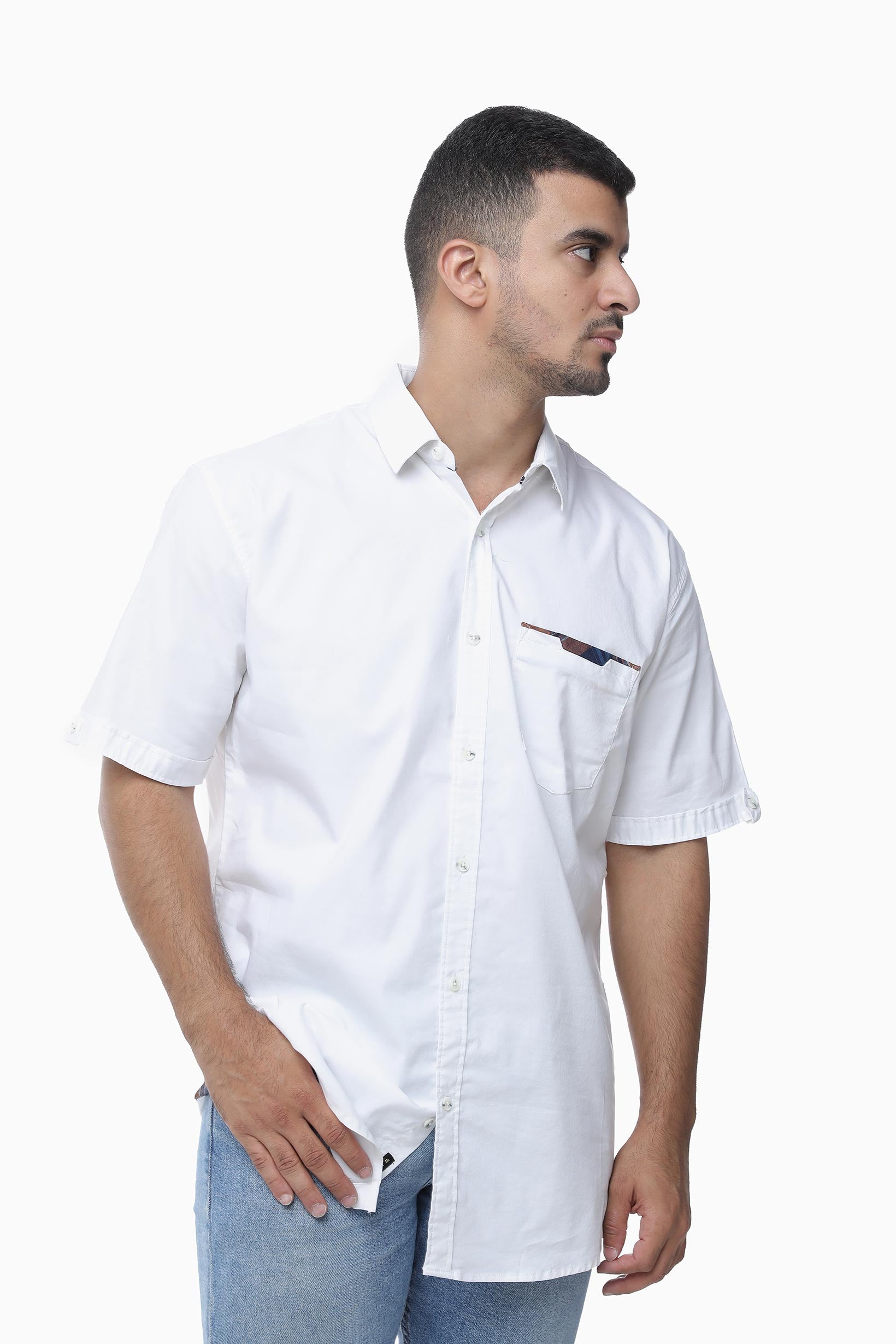قميص جامبو قصير رجالي (ديزاين بوكيت) ـ أبيض