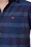 Pocket Gradient mens short  shirts BLUE